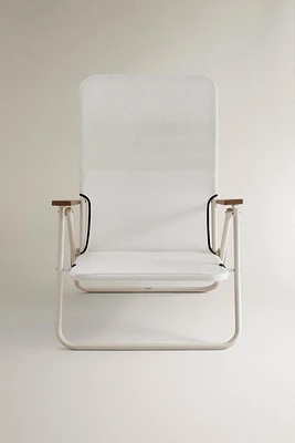 CHAISE DE PLAGE PLIABLE ACCOUDOIRS BOIS
