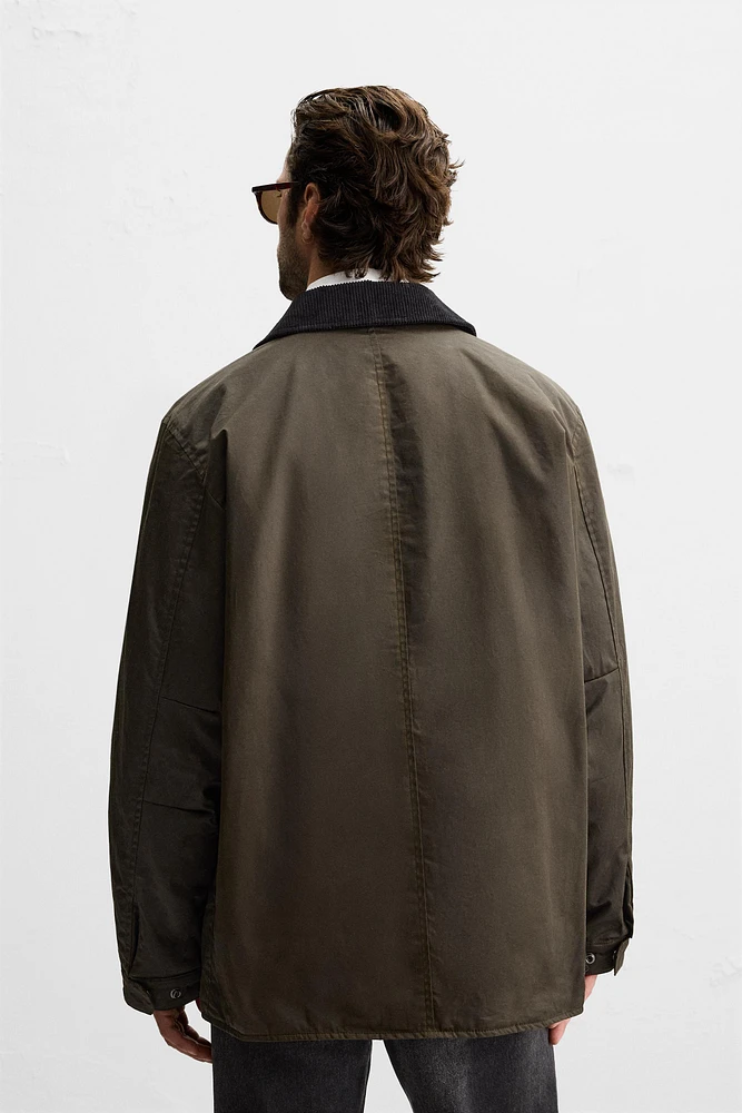 WAXED PARKA WITH CONTRAST COLLAR