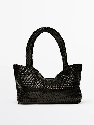 Sac mi-tote tressé en cuir nappa