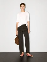Cotton blend straight-leg cropped trousers