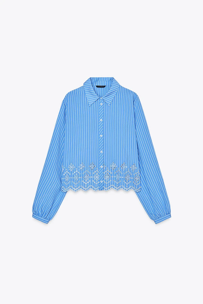 STRIPED EMBROIDERED EYELET SHIRT