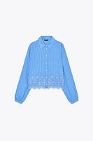 STRIPED EMBROIDERED EYELET SHIRT