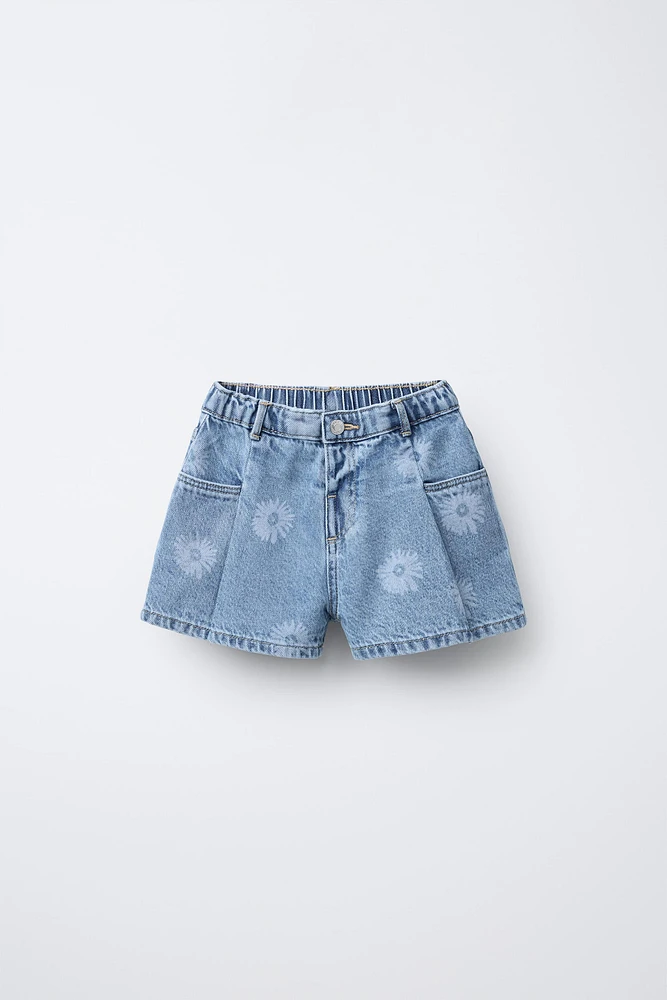 FLORAL PRINT DENIM SHORTS