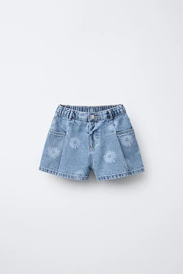 FLORAL PRINT DENIM SHORTS