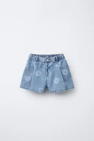 FLORAL PRINT DENIM SHORTS