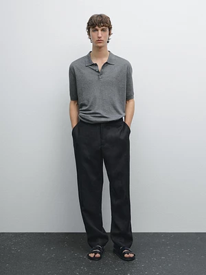 100% linen knit polo shirt
