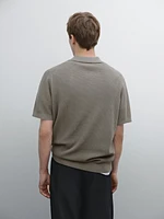 Textured cotton knit polo shirt
