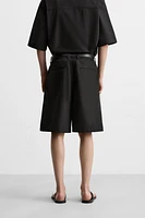 PLEATED COTTON LINEN SHORTS