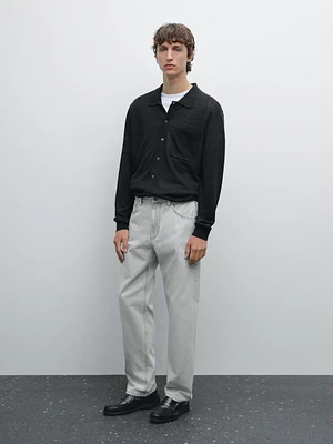 100% linen knit cardigan with pocket