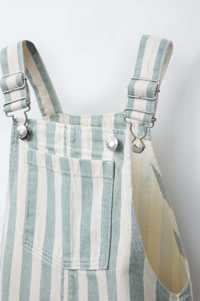 STRIPED TWILL OVERALL SHORTS