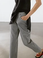 Striped low-rise straight-leg jeans