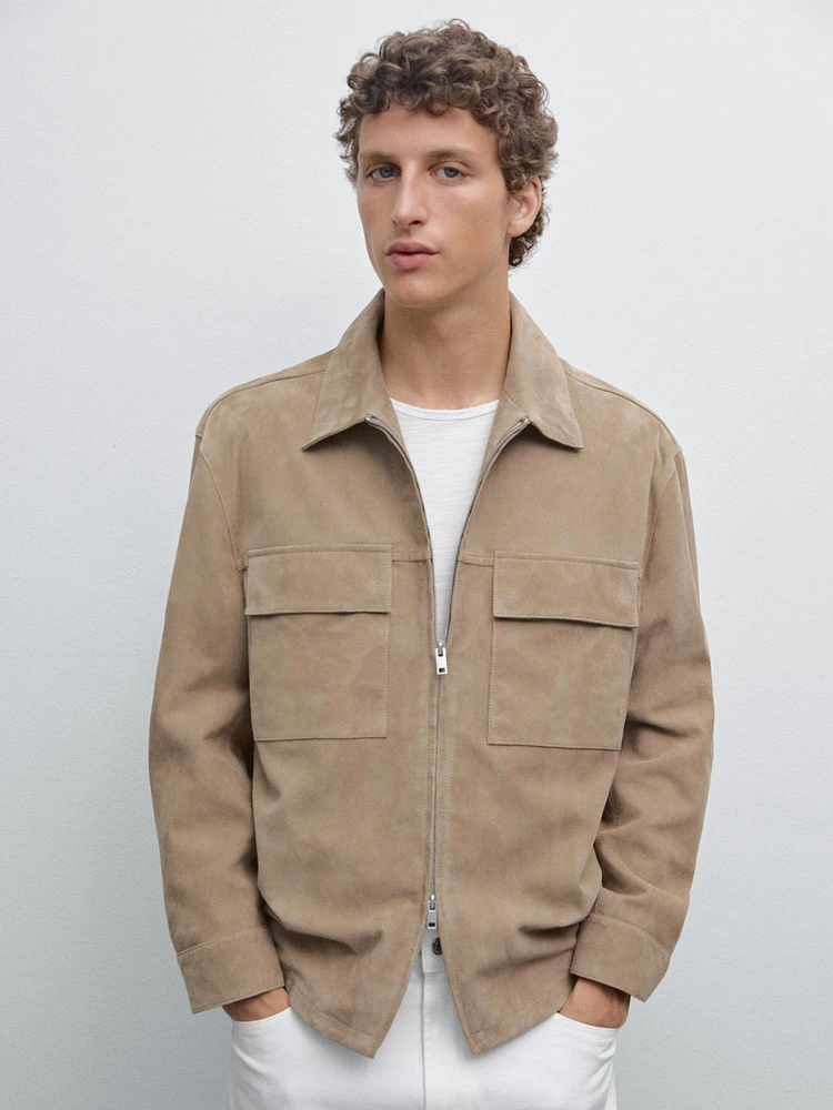 Veste courte en cuir effet daim