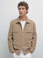Veste courte en cuir effet daim
