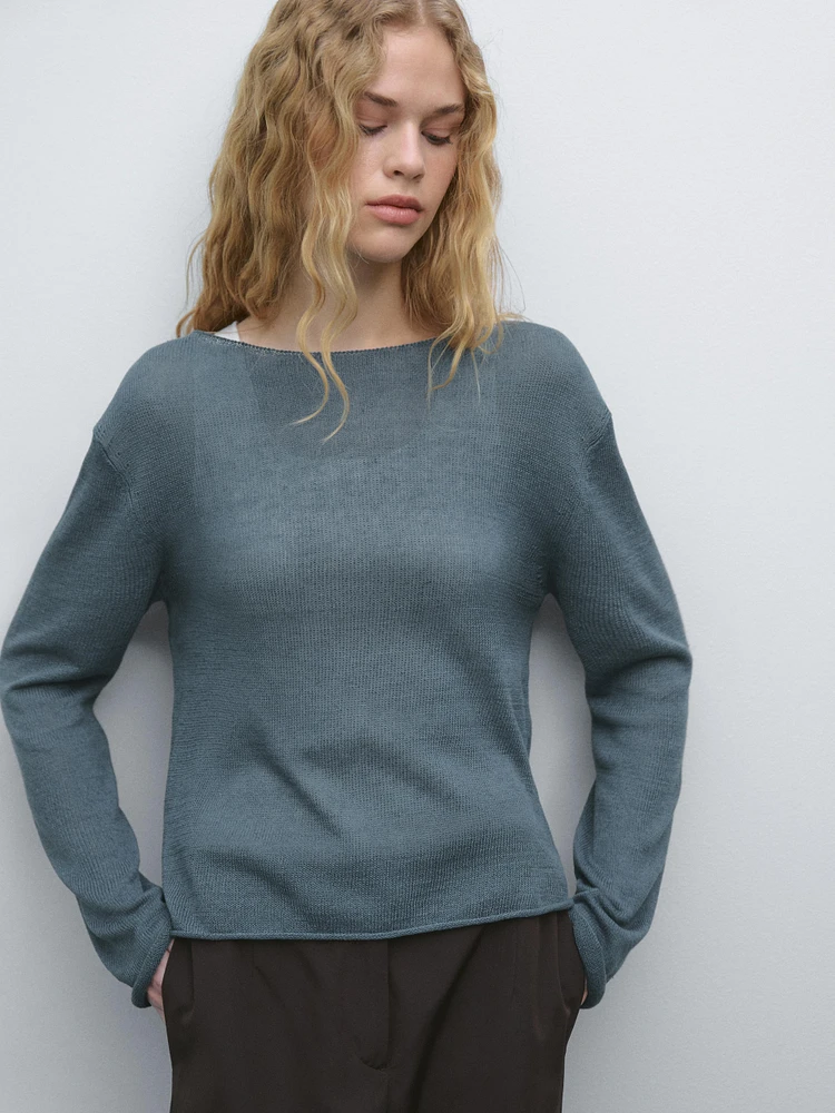 Pull en maille ajourée de coton mélang