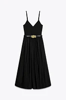 BELTED COMBINATION MIDI DRESS
