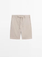 Cotton blend semi-jogger Bermuda shorts
