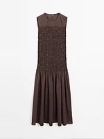 Long flounce dress with gathered detail