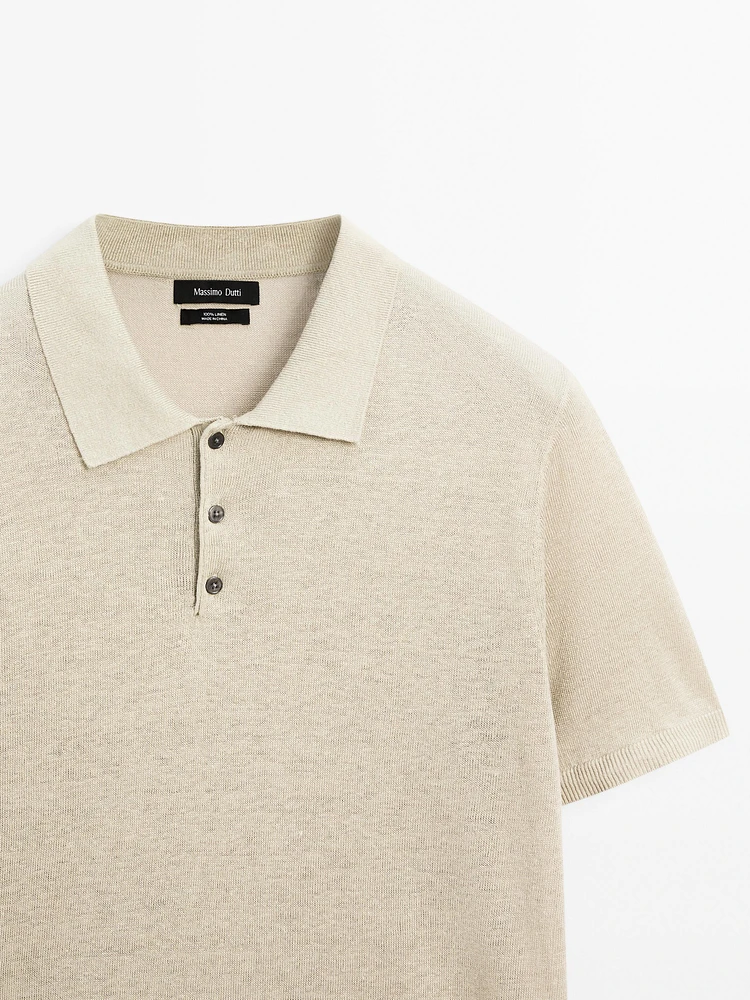 100% linen knit polo shirt