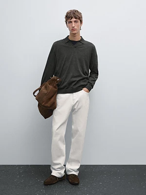 100% merino wool knit polo sweater
