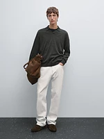 100% merino wool knit polo sweater