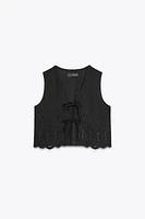 LINEN VEST WITH PERFORATED EMBROIDERY
