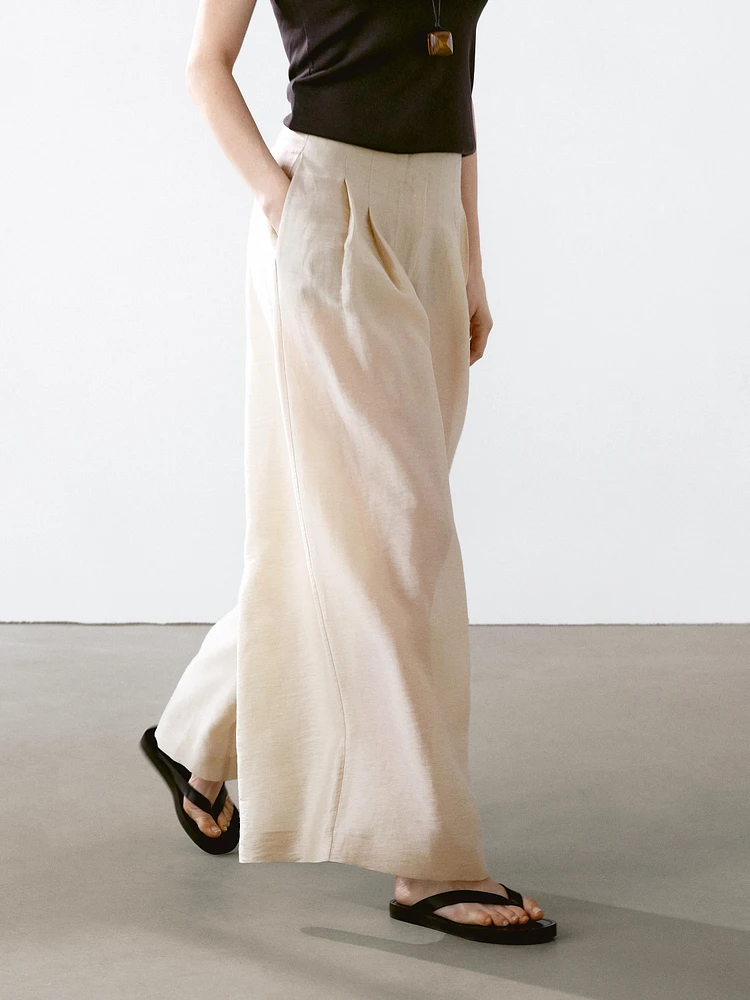 Pantalon à pinces fluide lin mélangé