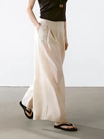 Pantalon à pinces fluide lin mélangé