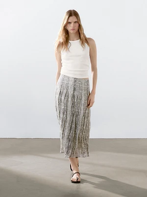 Snakeskin print wool blend midi skirt