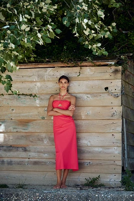 ROBE MIDI AJOURÉE AVEC LIN