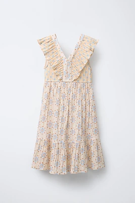 FLORAL RUFFLE TEXTURED DRESS