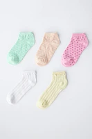 LOT DE CINQ PAIRES SOCQUETTES CŒURS ET STRUCTURE