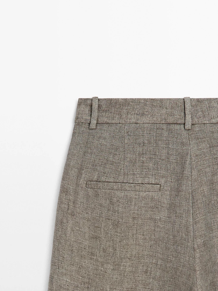 Pantalon à double pince 100 % lin