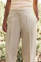 PLEATED LINEN STRAIGHT LEG PANTS