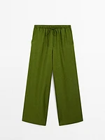 Flowing satin trousers with elastic waistband