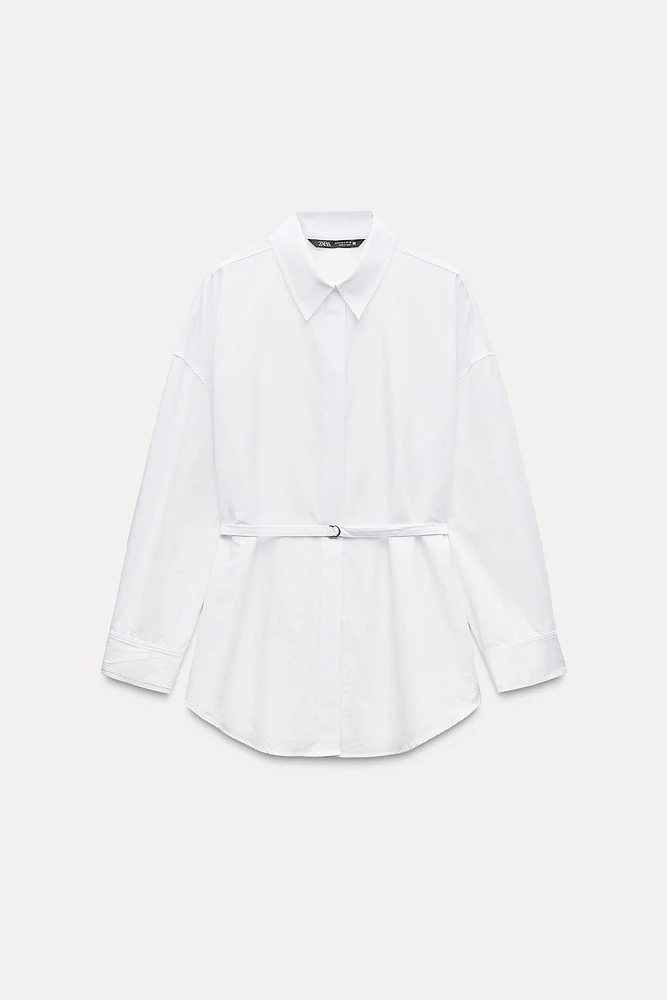 BELTED POPLIN SHIRT