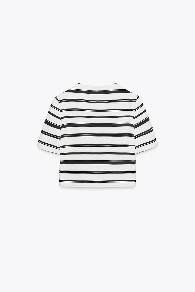 STRIPED SHORT SLEEVE BLAZER