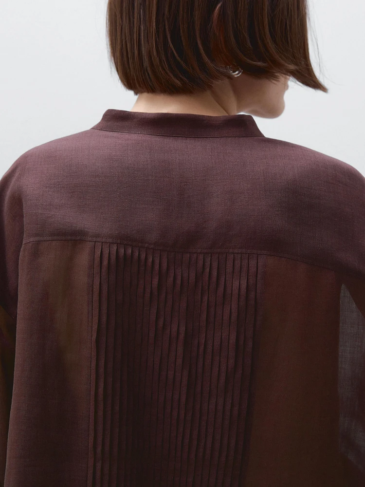 Flowing ramie blend shirt with pintucks