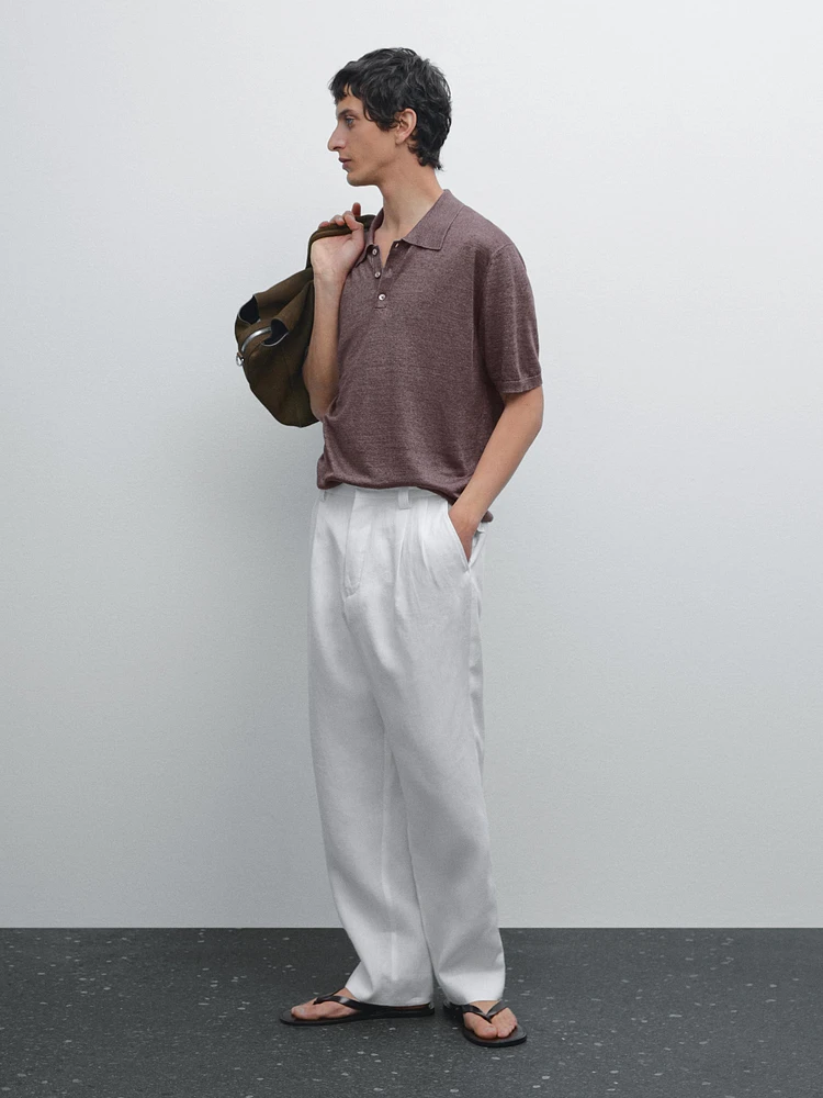 100% linen knit polo shirt
