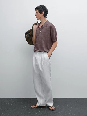 100% linen knit polo shirt