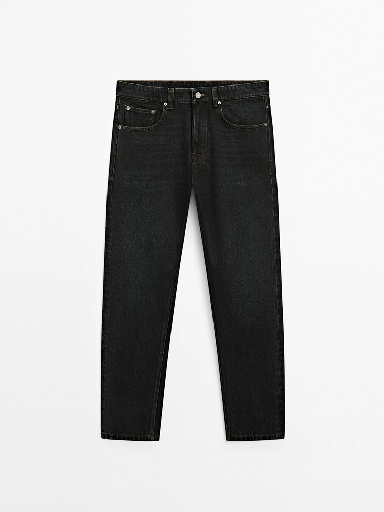 Regular fit overdyed cotton jeans