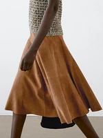 Jupe midi ample en cuir et daim