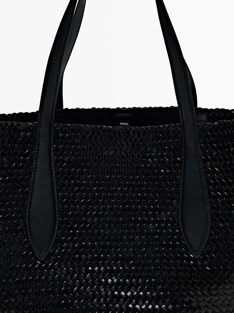 Grand sac satchel tressé en cuir nappa
