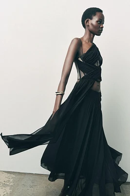 JUPE MIDI GEORGETTE DRAPÉE