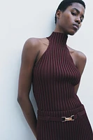 RIBBED KNIT HALTER TOP