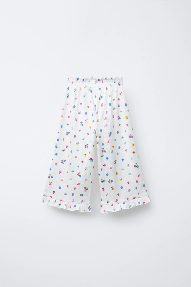 PANTALON JUPE-CULOTTE TEXTURÉ FLEURS