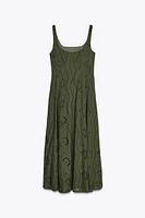 EMBROIDERED EYELET MIDI DRESS