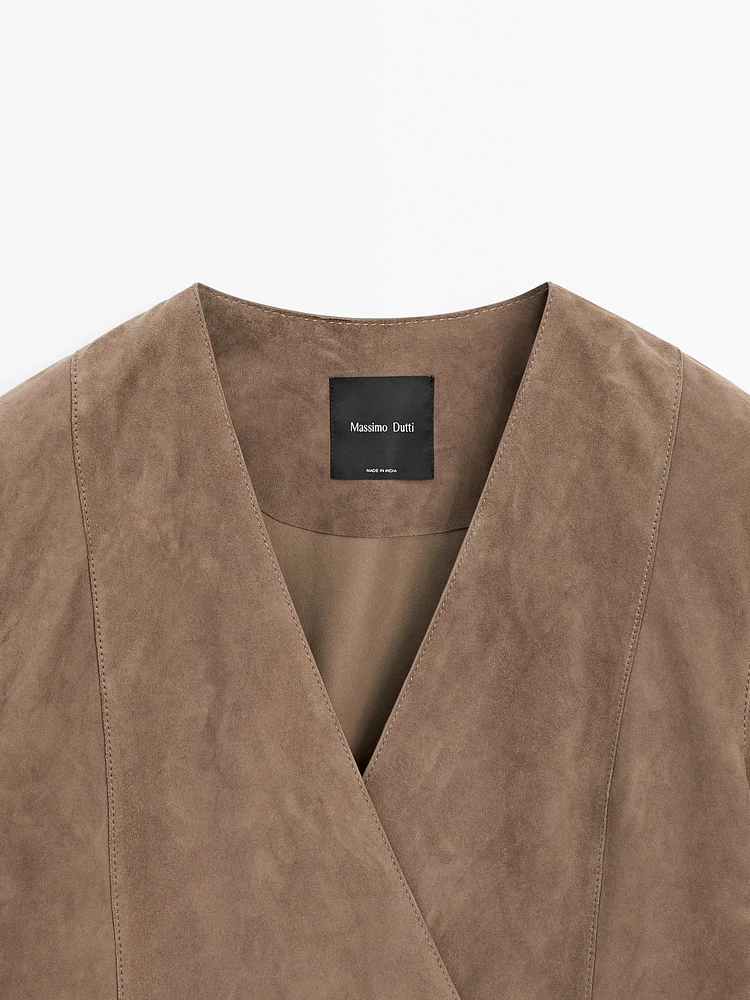 Kimono cache-cœur en cuir et daim
