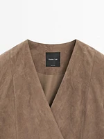Kimono cache-cœur en cuir et daim