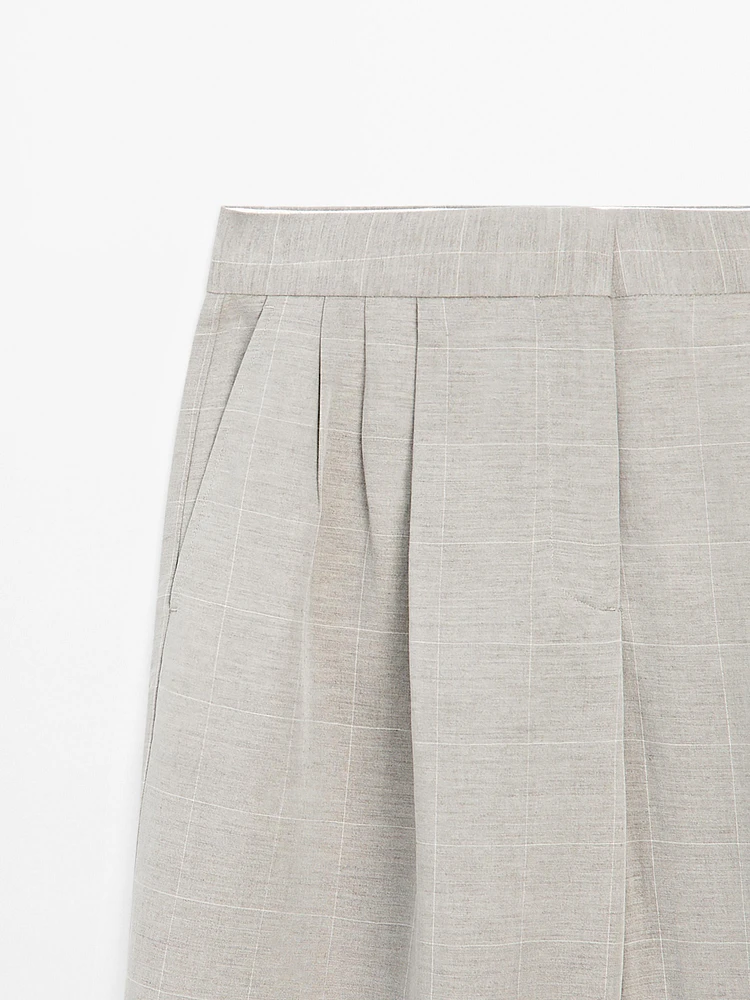 Linen blend check print trousers