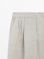 Linen blend check print trousers